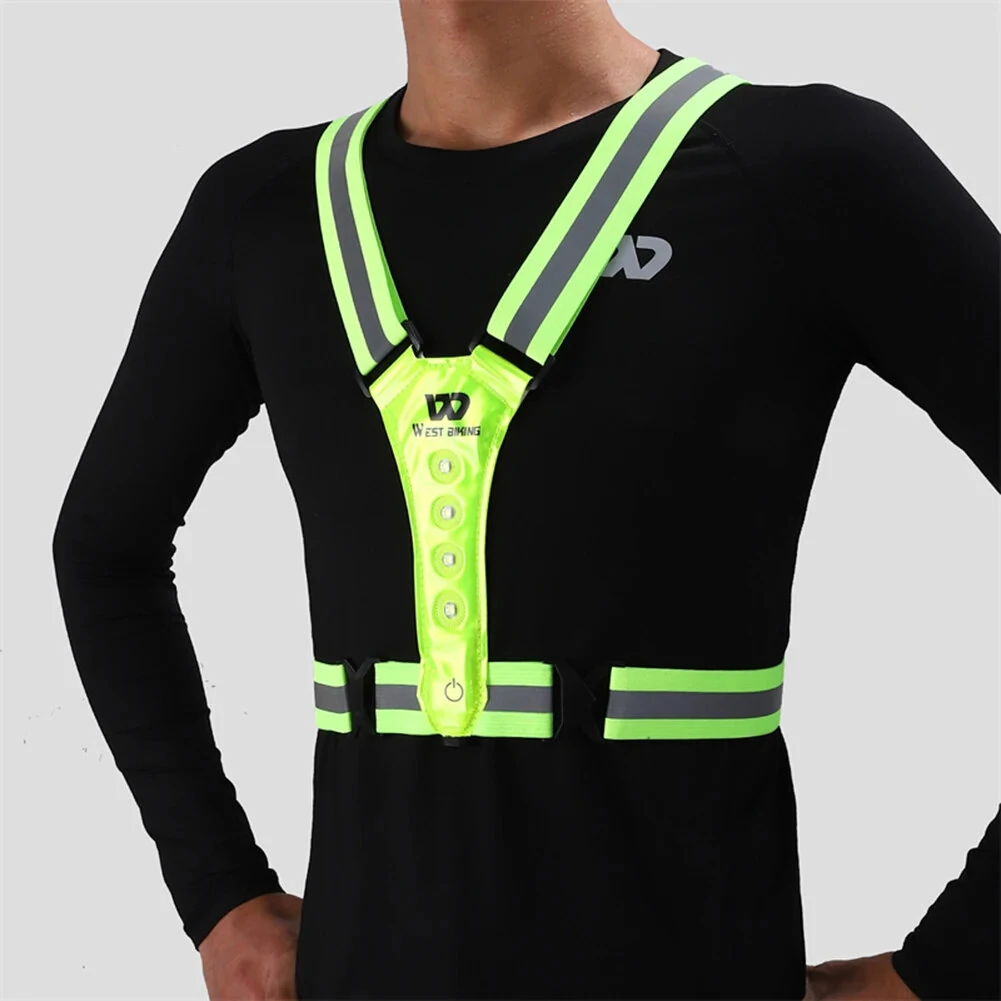 (image for) WEST BIKING Night Cycling Clothing 4 LED Beads Type-C Rechargeable Adjustment Running Light Reflective Sports Vest for Safe Warning Riding